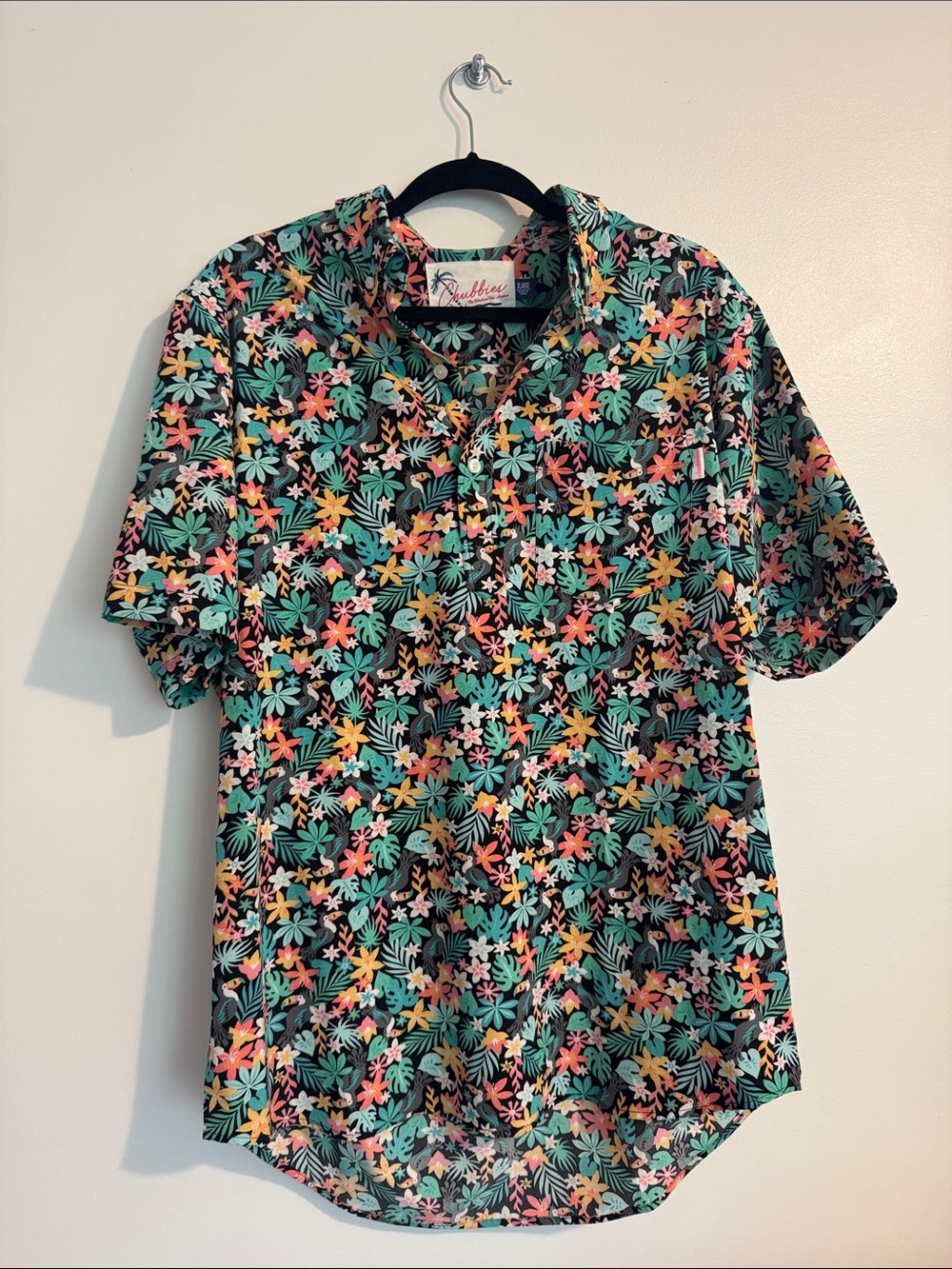 chubbies Black Floral Button-Down Shirt with Coral, Teal & Yellow Accents